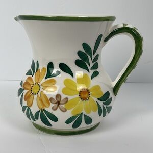 Vtg 77' Relpo Ceramic Green Yellow Floral Pitcher cottagecore spring retro decor